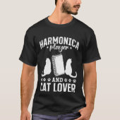 Harmonica Player And Cat  Harmonica Mouth Organ Pl Tシャツ (正面)
