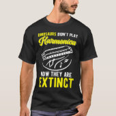 Harmonica Player Dinosaur Joke Harmonicist Tシャツ (正面)