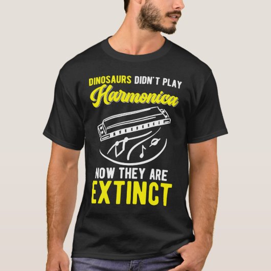 Harmonica Player Dinosaur Joke Harmonicist Tシャツ (正面)