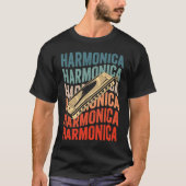 Harmonica Retro Harmonicist Harp Player Tシャツ (正面)