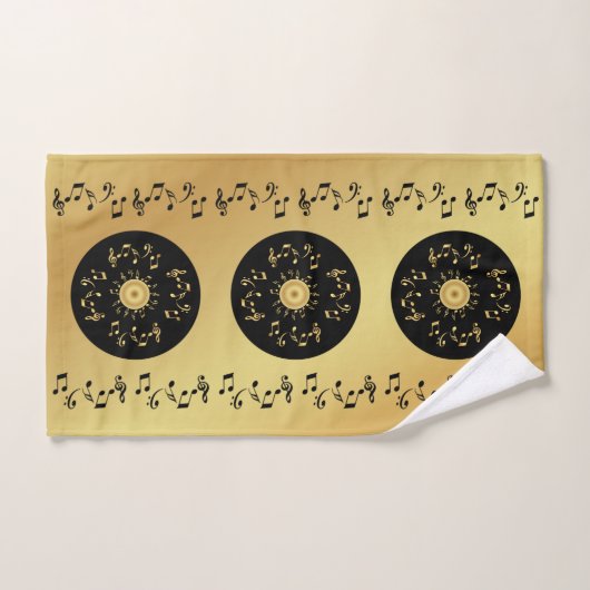 Harmonie de notes elegant noir et jaune doré バスタオルセット (ハンドタオル)