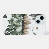 Harmonische Stadt-Silhouette in Braun mit Pflanzen iPhone 15ケース (裏面横)