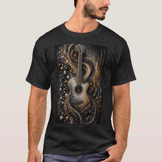 Harmony in Fragments | 3D マイクロモザイクギター Tシャツ (正面)