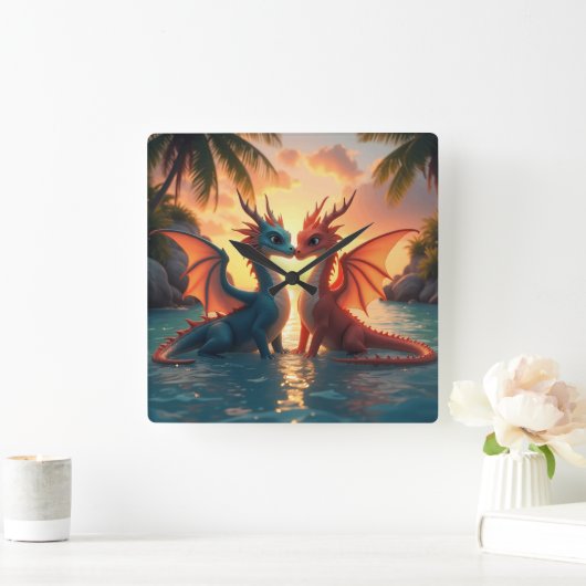 Harmony of Elements: Loving Dragons and a Sea Suns スクエア壁時計 (ホーム)