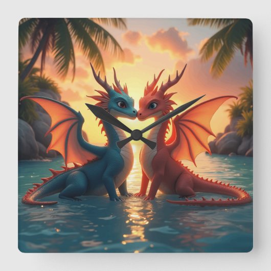 Harmony of Elements: Loving Dragons and a Sea Suns スクエア壁時計 (正面)