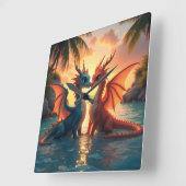 Harmony of Elements: Loving Dragons and a Sea Suns スクエア壁時計 (傾斜)