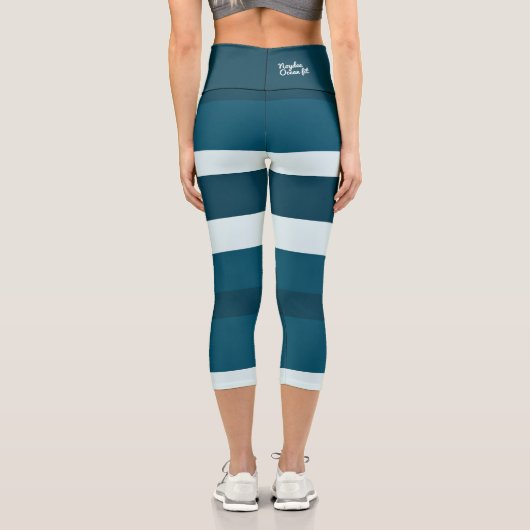 Harmony Stripes Horizontal Lines Sea Blue White カプリレギンス (裏面)