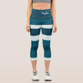 Harmony Stripes Horizontal Lines Sea Blue White カプリレギンス (正面)