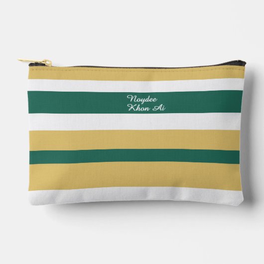 Harmony Stripes Lines Green Gold White アクセサリーポーチ (正面)