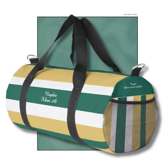 Harmony Stripes Lines Green Gold White ダッフルバッグ