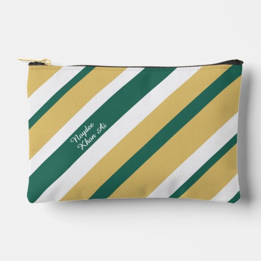 Harmony Stripes Lines Green Gold White (d) アクセサリーポーチ (正面)