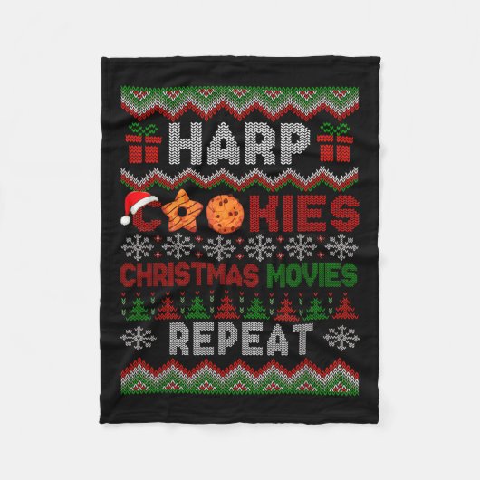 Harp Cookies Christmas Movies Repeat Sweater Instr フリースブランケット (正面)