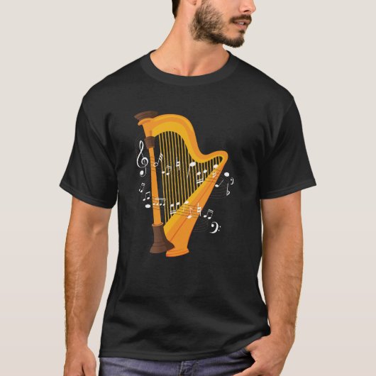 Harp Music Notesデザインfor Harpミュージシャン Tシャツ (正面)