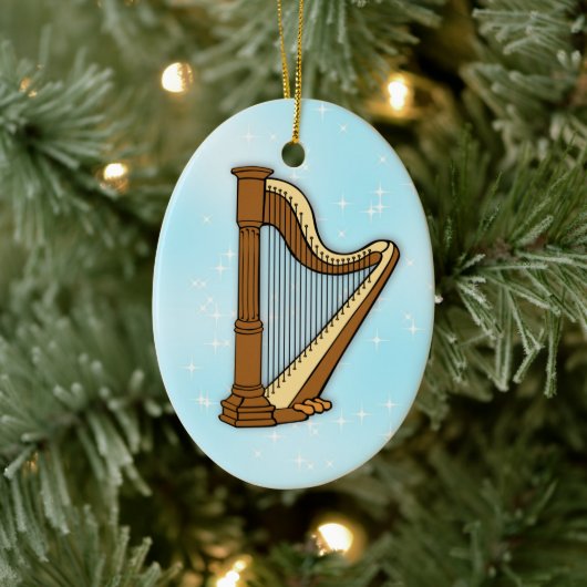 Harp on Blue Ceramic Photoクリスマスオーナメント セラミックオーナメント (ツリー)