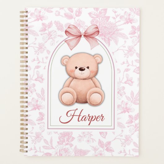 Harper | オーダーメイド ピンクのテディベアの保育園デザイン プランナー手帳 (正面)