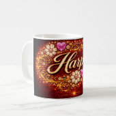 Harper Custom Pink Heart Gold Floral Romantic Gift コーヒーマグカップ (正面左)