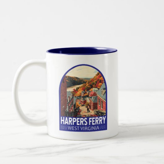 Harpers Ferry West Virginia Travel Art Vintage ツートーンマグカップ (左)
