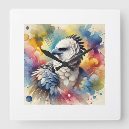 Harpie Eagle 050824AREF151 - Watercolor スクエア壁時計 (正面)