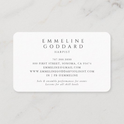 Harpist Harp Musician Teacher 名刺 (裏面)