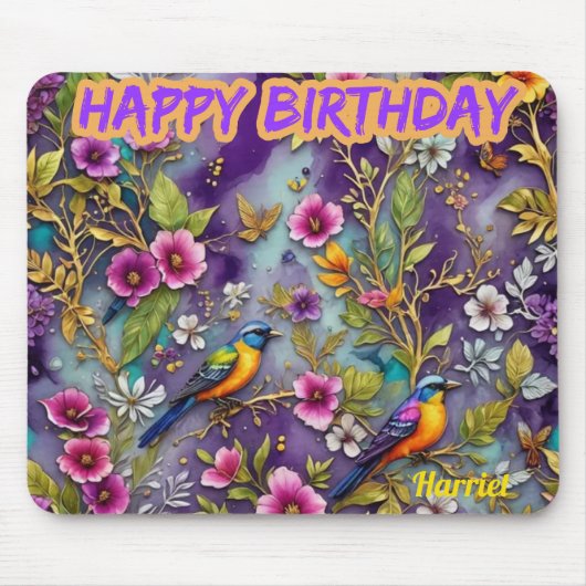 HARRIET～鳥の花～誕生日の挨拶～ マウスパッド (正面)