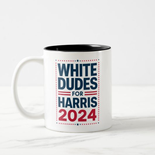 Harris-2024を支持する白人男性 ツートーンマグカップ (左)