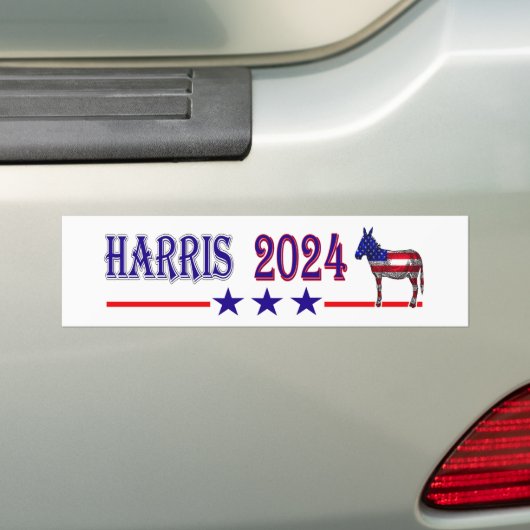 Harris 2024民主党大統領ドンキー米国国旗 バンパーステッカー (車上)