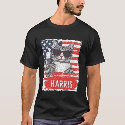 Harris 2024 Tおもしろいシャツ用の子どものいない猫レディース Tシャツ (正面)