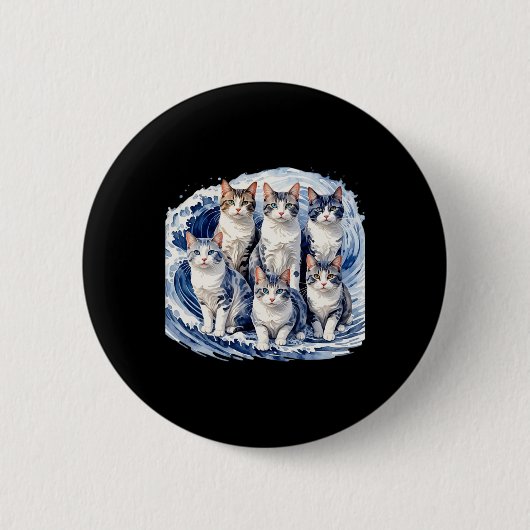 Harris Blue Cats Wave おもしろい - For Cat Owners 缶バッジ (正面)