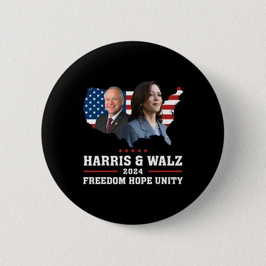 Harris W 2024 Freedom Hope Unity Political Kamala 缶バッジ (正面)