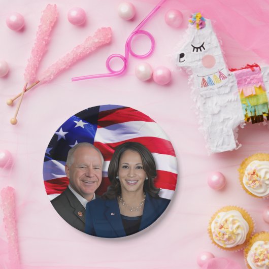 Harris Waltz写真2024 - Kamala Harris Tim Waltz ペーパープレート (パーティー)