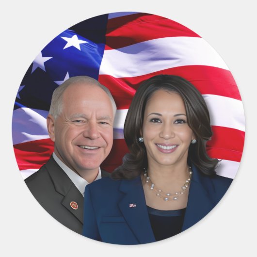 Harris Waltz写真2024 - Kamala Harris Tim Waltz ラウンドシール (正面)