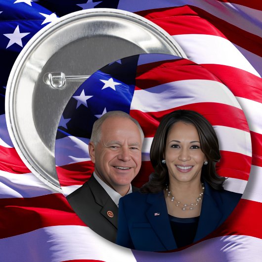 Harris Waltz写真2024 - Kamala Harris Tim Waltz 缶バッジ