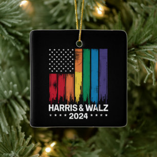 Harris Waltz 2024 選挙 ゲイ Tim Waltz LGBTQ セラミックオーナメント