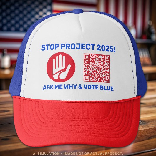 Harris/Walz 'ストップ Project 2025! 青いQRコードの投票 キャップ