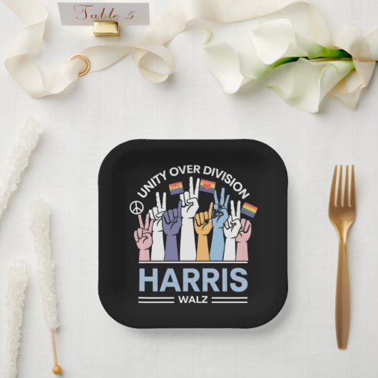 Harris Walz ワルツ 2024 団結は分裂に勝る ペーパープレート (ウェディング)