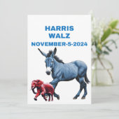 Harris/Walz、投票の青、ロバ、象、選挙 招待状 (スタンド正面)