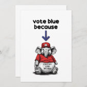 Harris/Walz、投票の青、象風変わり、選挙 招待状 (正面/裏面)