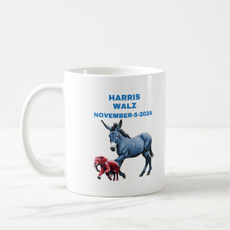 Harris/Walz、投票ブルー、ロバ・ゾウ、選挙 コーヒーマグカップ
