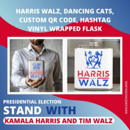 Harris Walz,踊り猫，カスタムQRコード， Hashtag フラスク