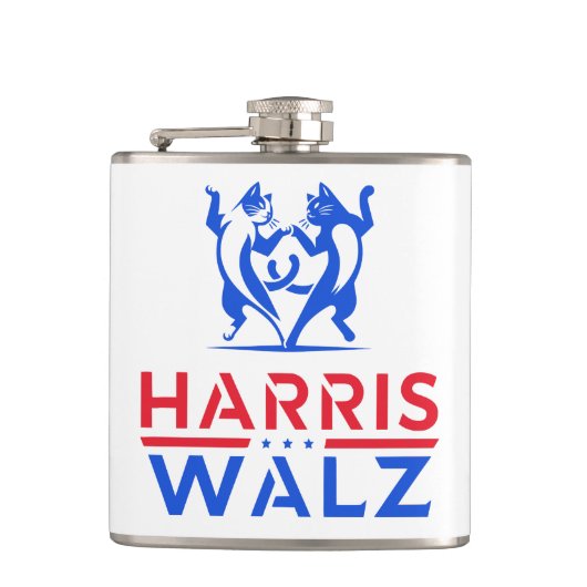 Harris Walz,踊り猫,カスタムQRコード, Hashtag フラスク (正面)