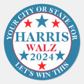 Harris Walz 2024は今回の選挙でカスタム勝利する ラウンドシール (正面)