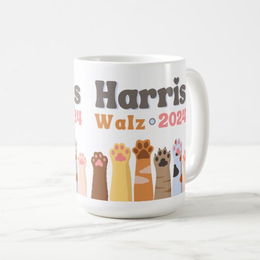 Harris Walz 2024キャットポーズキャットレディースデモクラット コーヒーマグカップ (正面右)
