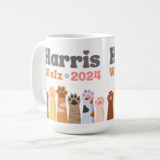 Harris Walz 2024キャットポーズキャットレディースデモクラット コーヒーマグカップ (正面左)