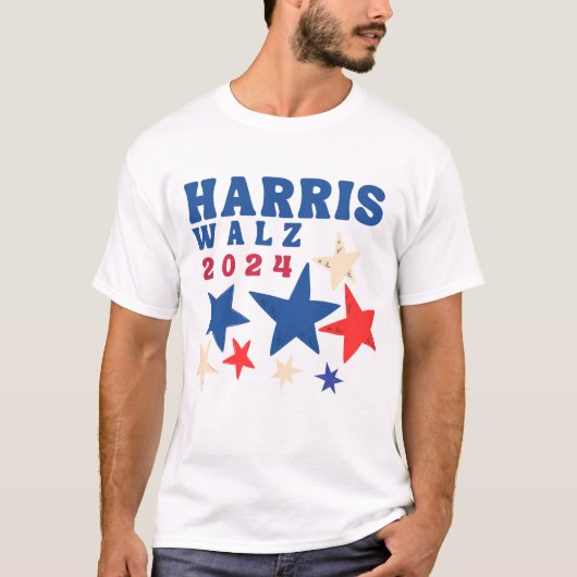 Harris Walz 2024スターズデモクラットパーティー選挙 Tシャツ (正面)