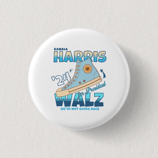 Harris Walz 2024スニーカーは戻らない 缶バッジ (正面)