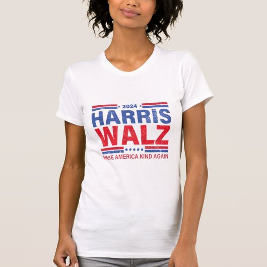 Harris Walz 2024再びアメリカを親切にする Tシャツ (正面)