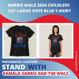 Harris Walz 2024子供のない猫レディース投票ブルー Tシャツ