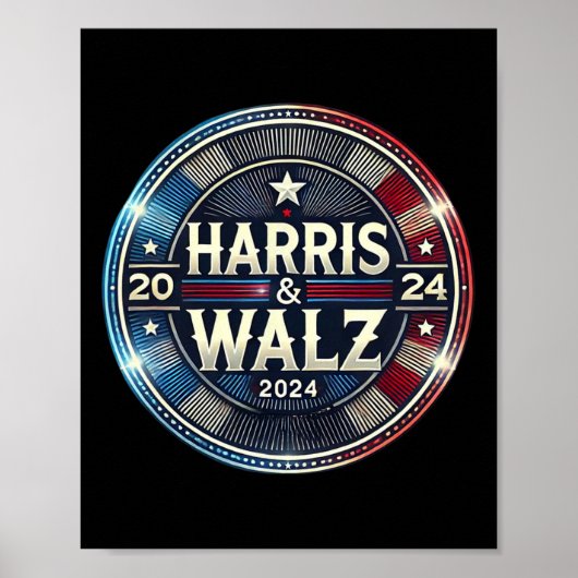 Harris Walz 2024年大統領の大統領選挙T ポスター (正面)