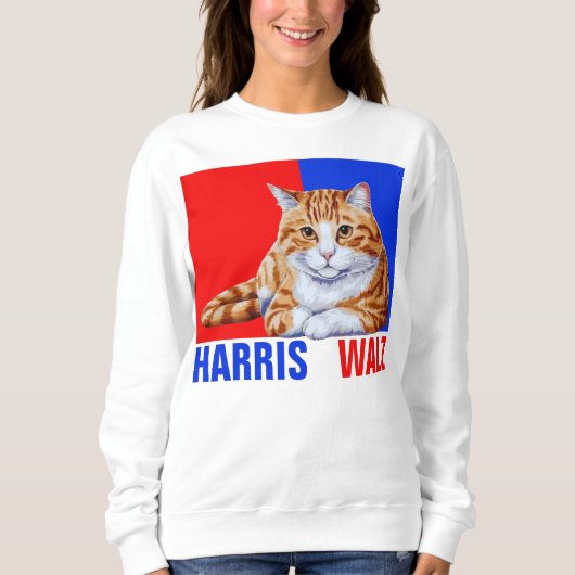 Harris Walz 2024明らかにネコRed Blue スウェットシャツ (正面)