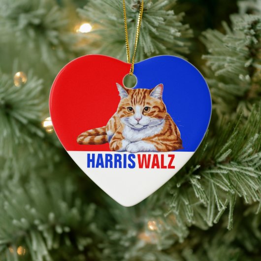 Harris Walz 2024明らかにネコRed Blue セラミックオーナメント (ツリー)